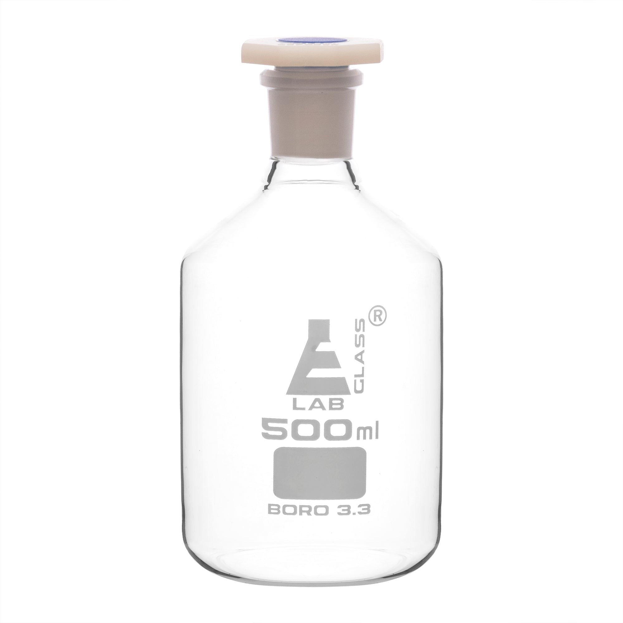 FRASCO PARA REACTIVOS 500ML DE VIDRIO TRANSPARENTE, TAPA DE POLIPROPILENO, BOCA ANGOSTA EISCO